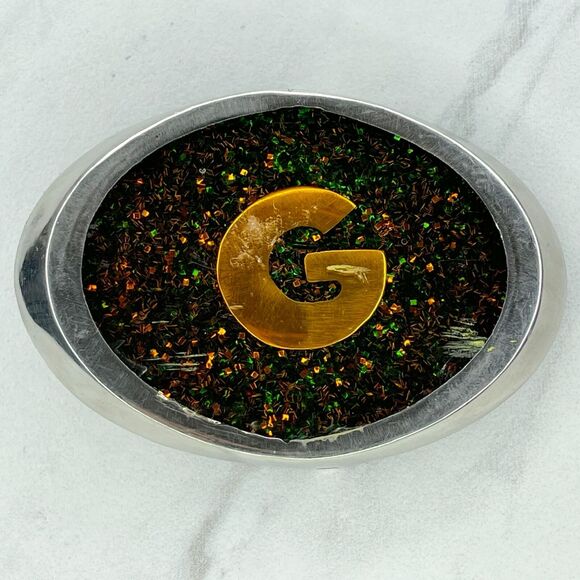 Silver Tone Glitter G Initial Letter Monogram Belt Buckle - Picture 1 of 7
